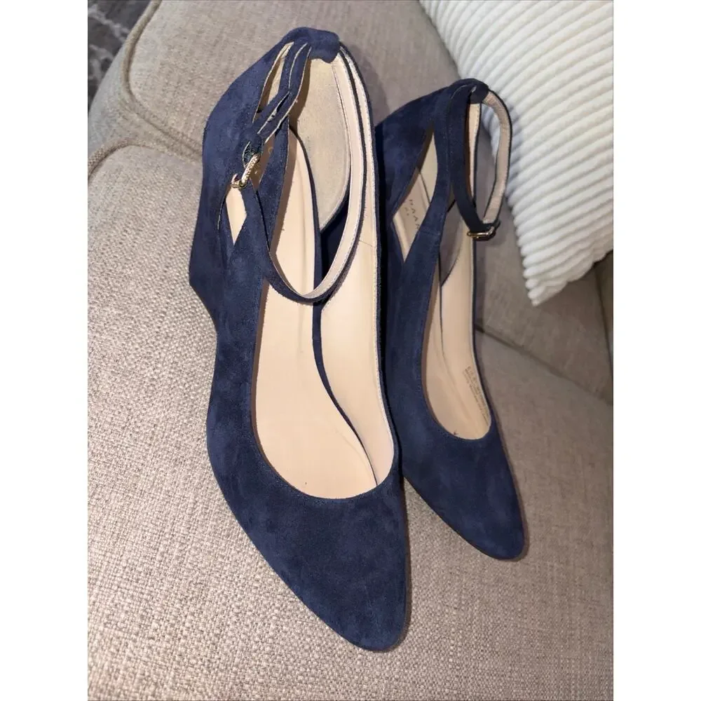 Cole Haan Kaelyn suede strappy block heel In Blue marine size 10 NEW